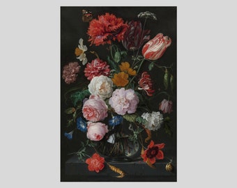 静物花 ヤン・ダヴィッツ・デ・ヘーム：ガラスの花瓶に花を飾った静物画（1650