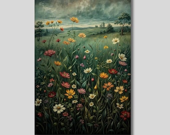 Vintage Wildflower Field Canvas Art: Botanical Landscape Print - Etsy
