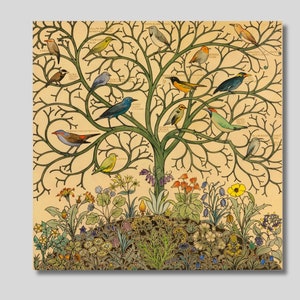 Charles Voysey Birds of Many Climes Canvas Wall Art, Victorian Era Print Art, Birds and Trees Print, Millefleur Style Art, Gift idea