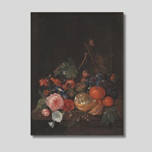 Lienzo decorativo con flores y frutas de Jan Davidsz de Heem, póster de flores, arte floral, impresión Dark Academia, arte botánico, decoración vintage, regalo