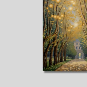 Gustav Klimt Stil Allee im Park Leinwand Wandkunst, Blumen Druck, Blumendekor, Landschaftskunst, Herbst Bäume, Trendige Wandkunst, Wohnkultur