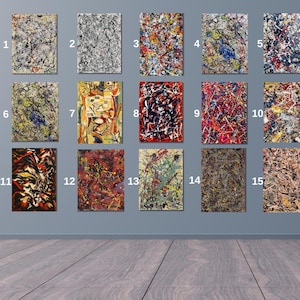 Conjunto de 2 telas de Jackson Pollock, arte moderna, pôster de exposição, arte com técnica de gotejamento, decoração moderna, pintura abstrata grande, presente