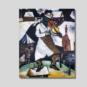 Marc Chagall Canvas Wall Art,Marc Chagall The Fiddler Art Print,Chagall Artwork,Expressionism Art,Canvas PosterPanel Home&Office Decor Gift