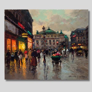 Edouard Leon Cortes Canvas Wall Art, Avenue de L'opera Poster Print, Cortes Reproduction Print, Paris Art Print, Parisian Scene Illustration