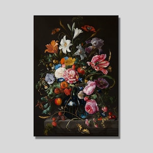 Impresión en lienzo de jarrón con flores de Jan Davidsz de Heem, arte mural de De Heem, póster de flores, arte floral, decoración vintage, impresión de exposición, idea de regalo