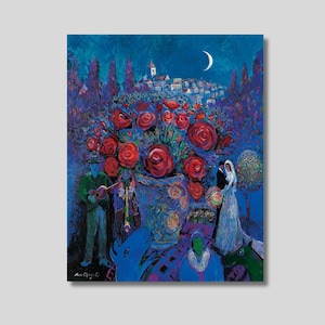 Lienzo de rosas de Marc Chagall, obra de Chagall, arte de pared con estampado de flores, póster de exposición, arte expresionista, decoración del hogar, regalo para amantes