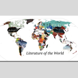 Poster della mappa del mondo della letteratura, poster letterario, stampa artistica letteraria, mappa della letteratura per le scuole, regali letterari, regalo per gli amanti dei libri
