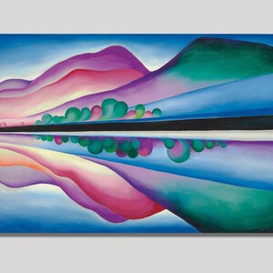 Georgia O&#39;Keeffe Lake George Reflection Canvas Wall Art, Abstract Art, Mountains and Trees Reflected in The Water, Meditation on The Sublime