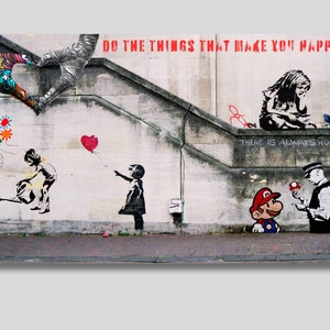 Banksy Wandkunst, Do Things That Make You Happy Druck, There is Immer Hoffnung Graffiti Leinwand, Herzschild mit den Händen Wandkunst, Geschenkidee