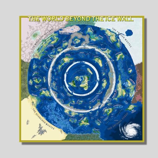 Flat Earth Map, World Beyond The Ice Wall, Semi-Glossy Canvas Poster, Satellite Flat Earth Map, Ready To Hang Canvas, World Map Wall Chart