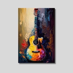 Abstract Guitar Oil Painting: Music Canvas Wall Art
