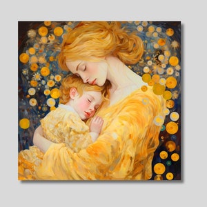 グスタフ・クリムト風の母と息子のキャンバス、母と子のプリント、展覧会ポスター、複製プリント、奥様への贈り物、お母様への贈り物