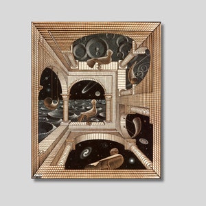Escher &#39;Another World&#39; Canvas Art: Optical Illusion Surrealism Print