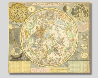 Vintage Celestial Map Poster: Zodiac Star Chart Canvas