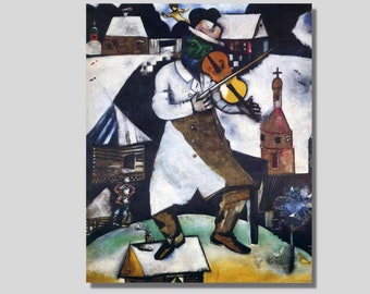 Marc Chagall Canvas Wall Art,Marc Chagall The Fiddler Art Print,Chagall Artwork,Expressionism Art,Canvas PosterPanel Home&Office Decor Gift