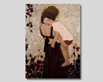 Gustav Klimt Mother And Child Canvas, Mother And Child Print, Gustav Klimt Poster, Canvas Wall Art, Gift for Mom, Reproduction Print