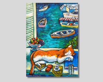 マティスの猫のキャンバスプリント：開いた窓、海の眺めのアート