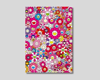 Takashi Murakami Canvas Wall Art, Flowers With Smiley Print, Japanese Painter Poster, Print For Home & Office Decoration, Birthday Gift