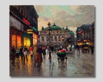 Edouard Leon Cortes Canvas Wall Art, Avenue de L'opera Poster Print, Cortes Reproduction Print, Paris Art Print, Parisian Scene Illustration