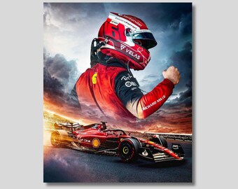 Charles Leclerc Poster Canvas Wall Art, Charles Leclerc Canvas Print Art, Formula One F1 Grand Prix, Ferrari Racing Canvas, Man Cave Decor