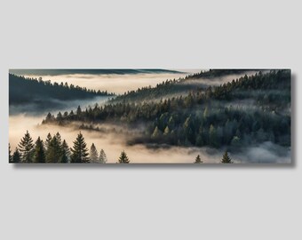 Foggy Forest Canvas Art: Misty Mountain Pine Tree Print