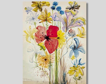 Salvador Dali Summer Flowers in a Surreal Landscape, Dali Flowers Poster, Abstract Surreal Art, Modern Canvas Wall Art, Gift for Lovers