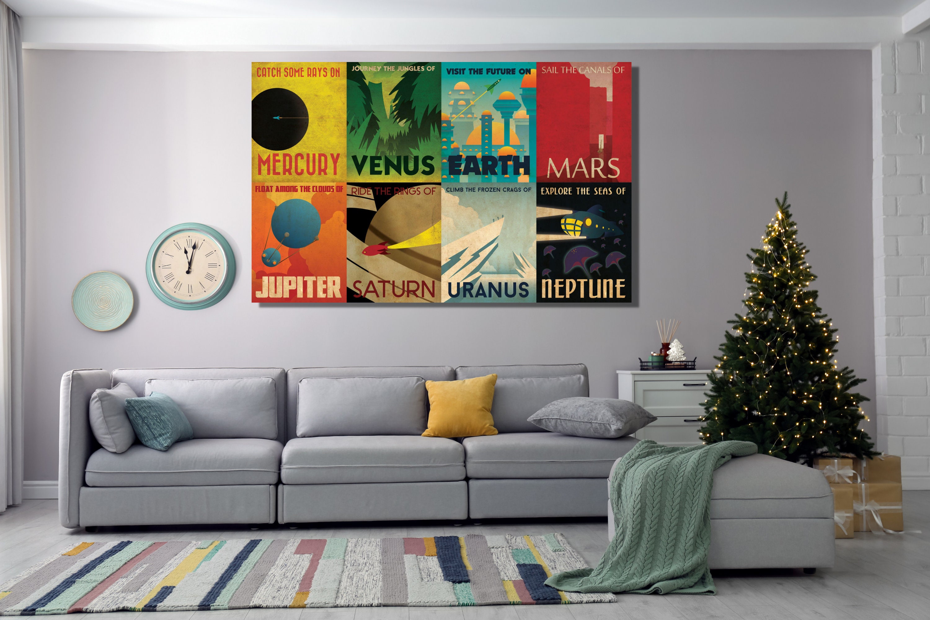 Retro Solar System Travel Poster Print: Vintage Space Art Canvas - Etsy