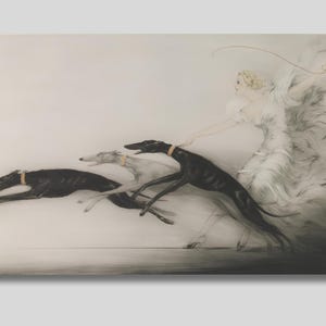 Speed II by Louis Icart Canvas Wall Art, Vitesse Print, Fashion Lady with Greyhound Speed Dogs Art, Animal Art, Art Deco, Fine Art, Dogs Art