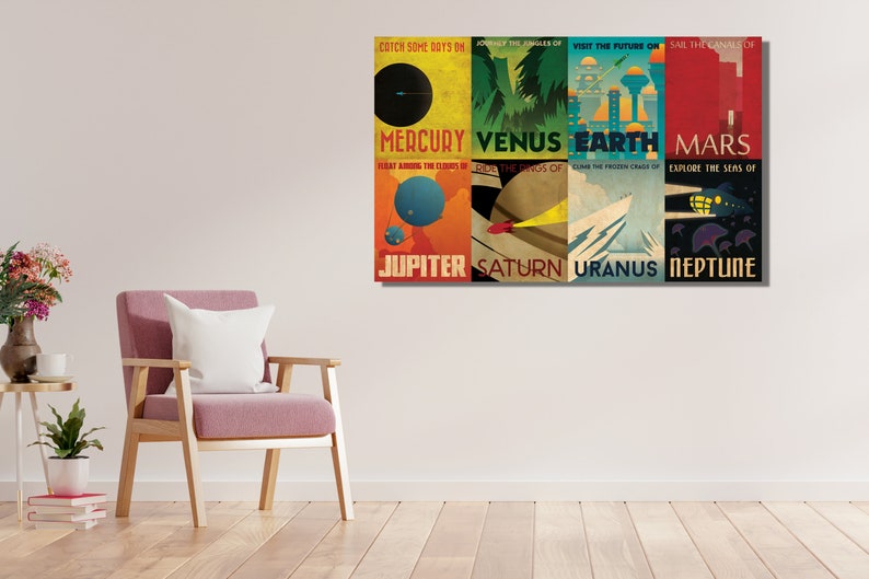 Retro Solar System Travel Poster Print: Vintage Space Art Canvas - Etsy