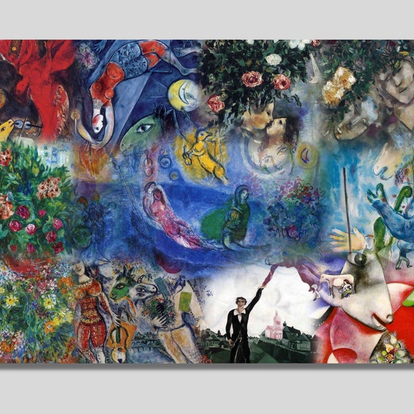 Marc Chagall Canvas Wall Art, Marc Chagall Exhibition Paints, Vintage Exhibition Poster, Marc Chagall Artwork Collage, Modern Wall Art Decor
