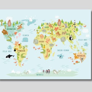 Weltkarte Poster, Montessori Materialien, Weltkarte, Tiere Weltkarte, Kinderzimmer Dekor, Kinderzimmer Dekor, Geschenkidee