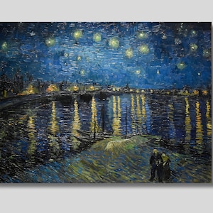 Vincent Van Gogh Starry Night Over Rhone Canvas Wall Art, Impressionist City Landscape, Fine Art, Vintage Art, French River Print, Gift idea