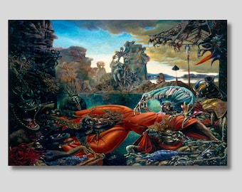 Arte surreal em tela "Tentação de Santo Antônio" de Max Ernst