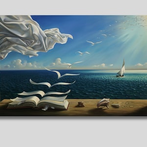 Salvador Dali Book to Birds Canvas Wall Art, Poster della mostra di Dali, Arte del Surrealismo, Opera d'arte famosa, Arte murale alla moda, Arredamento per la casa, Idea regalo