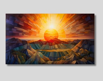 Abstract Sunset Mountain Canvas Art: Trendy Landscape Print