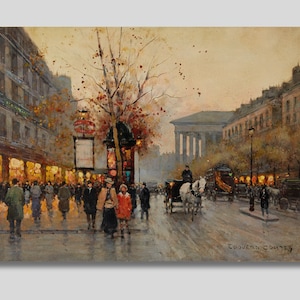 Edouard Leon Cortes Canvas Wall Art, Vue de Paris Poster Print, Cortes Reproduction Print, Paris Art Print, Parisian Scene Illustration