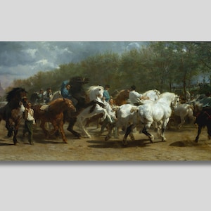 Cuadro de la Feria del Caballo de Rosa Bonheur, lienzo para pared, impresión de caballos, arte animal, bellas artes, impresión de paisajes, decoración vintage, decoración de granjas