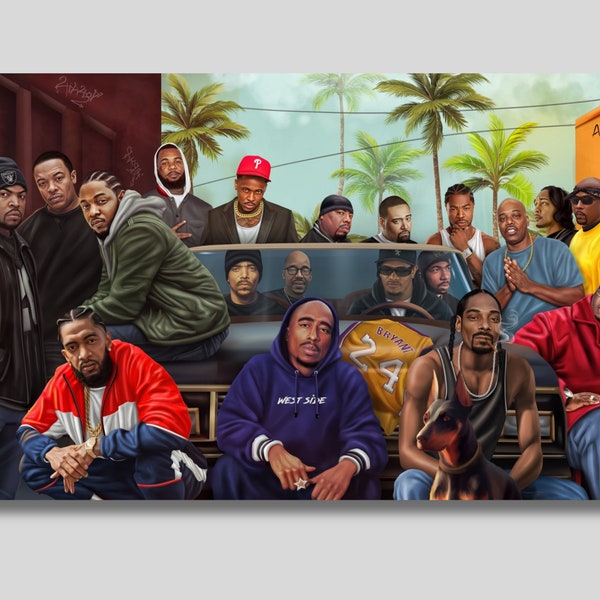 Art mural sur toile des rappeurs de tous les temps, affiche des meilleurs rappeurs hip-hop, affiche sur toile des rappeurs de la côte ouest, impression légendes du rap, toile de rap, cadeau pour lui