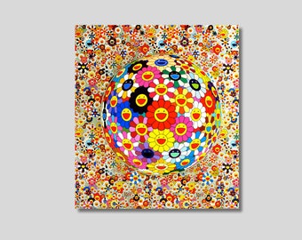 Takashi Murakami Canvas Wall Art, Flower Ball Poster, Murakami's Floral Poster, Colorful Flowers Art, Multicolor Murakami Art, Modern Art