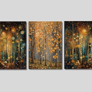 Juego de 3 lienzos decorativos otoñales estilo William Morris, arte rústico forestal, arte botánico vintage, póster floral, decoración estética, idea de regalo.