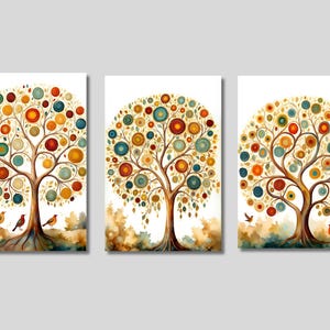 Set of 3 Gustav Klimt Style The Tree of Life Canvas Wall Art, The Tree Of Life Canvas Print, Klimt Artwork, Floral Wall Decor, Gift Idea