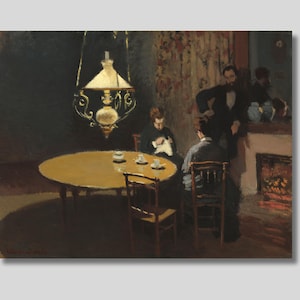 Claude Monet Canvas Print: Interior After Dinner, Impressionist Art