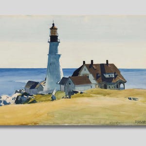 Edward Hopper Lighthouse and Buildings Canvas Art Print: Realism Painting