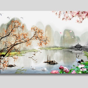 Japanese Painting of Pine Trees Canvas Wall Art, Japanese Landscape Print, Natural Wall Decor, Trendy Wall Art, Gift idea