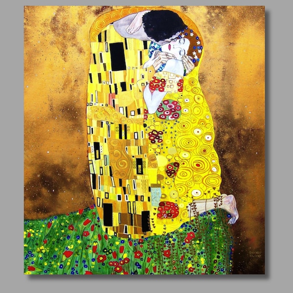 Gustav Klimt El beso (1907-1908), Exposición del Museo Gustav Klimt, Galería de lienzos envuelto Giclee Wall Art, Galería de arte de pared, Regalo para los amantes