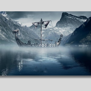 Wikingerschiff Leinwand, Kunst, Segelschiff Kunst, Ragnar Lothbrok Poster, Wikingerschiff Kunst, Geschenkidee, Geschenkidee