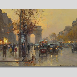 Edouard-Léon Cortès Triporteur Canvas, Avenue des Champs-Elysées, Edouard Leon Cortes Canvas Wall Art, Paris Cityscapes, Home Wall Decor