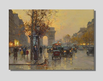 Edouard-Léon Cortès Triporteur Canvas, Avenue des Champs-Elysées, Edouard Leon Cortes Canvas Wall Art, Paris Cityscapes, Home Wall Decor