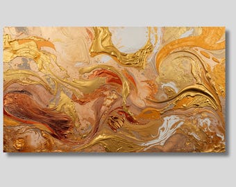 Luxury Gold Copper Abstract Art Canvas Print: Textured Metallic Swirls Wall Decor