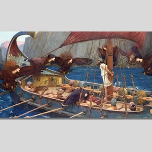 Ulysses and the Sirens Painting by John Waterhouse,John William Waterhouse Canvas Wall Art,Reproduction Framed Poster Print Home Decor Gift